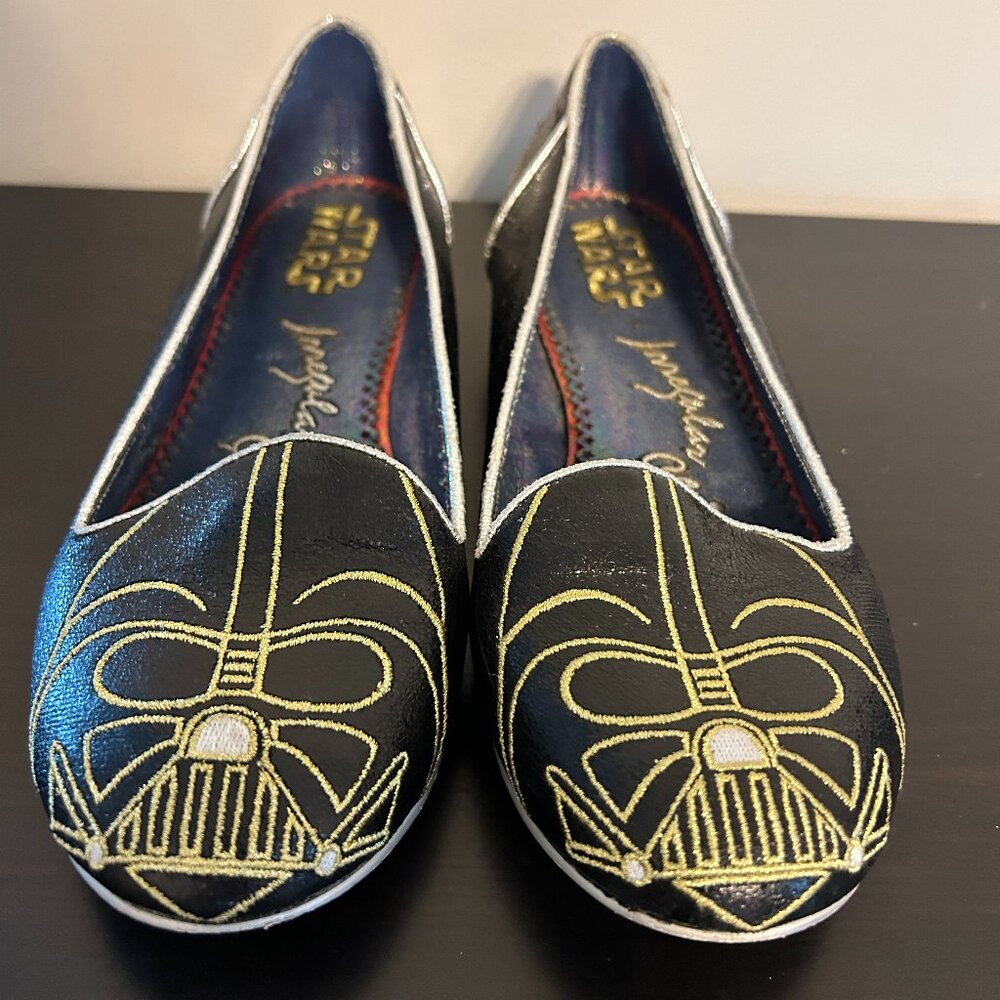 Irregular Choice STAR WARS Sz 8.5 Darth Vader Black Embroidered Flats Shoes